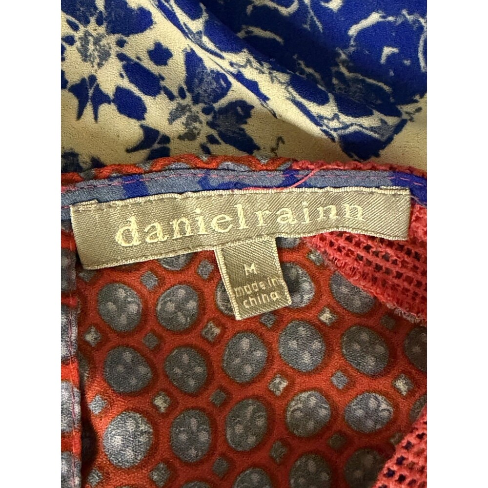 Daniel Rainn Tunic Top Blouse Shirt Lace Mesh Hi Low Chiffon Floral Geometric M - Picture 5 of 7
